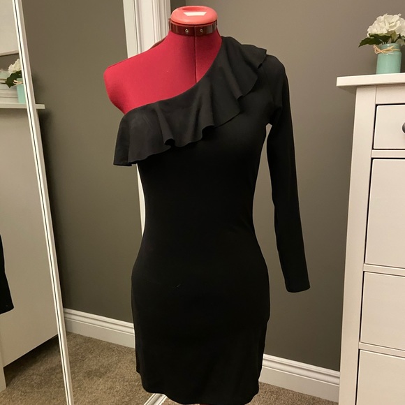 One Shoulder Stretchy Bodycon Dress with Ruffles - Picture 1 of 4